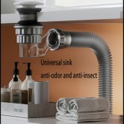 Resim Zorlamasız Anti-Koku Banyo Lavabo Drenaj Kiti - Tek Tıklamayla İşletme, Dayanıklı Plastik ve 201 Paslanmaz Çelik, Lavabolar için İdeal, Lavabo Lavabo Aksesuarı|Sleek Modern Tasarım|Basınçlı Drenaj Sistemi 