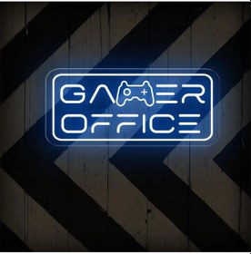 Resim Gamer Offıce Yazılı Ve Şekilli Neon Tabela Mavi 