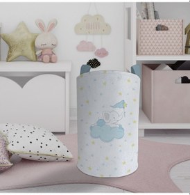 Resim Mekta Home Bebek Ve Çocuk Odası Bulut Üzerinde Uçan Fil Desenli Oyuncak Sepeti Renkli Çok Renkli 