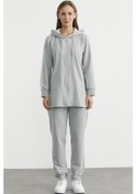 Resim Kapüşonlu Tam Fermuarlı Eşofman Takım - Gri Gri 