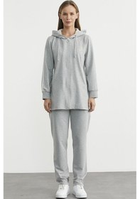 Resim Kapüşonlu Tam Fermuarlı Eşofman Takım - Gri Gri 