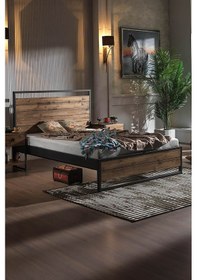 Resim Ariane Ahşaplı Çift Kişilik Metal Siyah Ahşap Latalı Karyola 