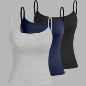 Resim 3'lü Kadın Rahat Düz Renk Örgü Atletler, Ayarlanabilir Spagetti Askılı Slingback Yelekler, Polyester %95 Elastan %5, Bahar/Yaz/Sonbahar Giyim 