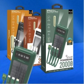 Resim Acl PW60 Güneş Enerjili Solar 20.000 Mah 4lü Kablolu LED Ekran Fenerli Yeni Nesil Powerbank Pw-60 