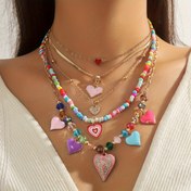 Resim 1 set 5 parça retro moda niş tasarım yüksek kaliteli Y2K şık renkli kalp şekilli kolye, çok katmanlı boncuklu pirinç boncuklu kadın trend kazak zinciri DIY kıyafet aksesuarı her türlü etkinlik için uygun Sevgililer Günü hediyesi 