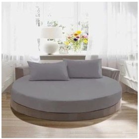 Resim Çift Kişilik Pamuk Saten Yuvarlak Çarşaf Gri 