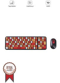 Resim Torima TMK-07 Çok Renkli Retro Daktilo Görünümlü Kablosuz Q Klavye Mouse Seti 