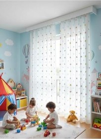 Resim Tül Arya Yeni Sezon Renkli Ponpon Pufy Foldet Keten Püsküllü Kırışmaz Çocuk Odası Pileli,Kırık Beyaz 380 X 170 