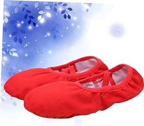 Resim 3 Çift Tuval Dans Ayakkabıları Bölünmüş Taban Bale Ayakkabıları Seyahat Bale Kız Çocuklar Deri Dans Sert 