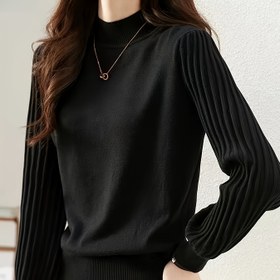 Resim Kadınların Zarif Uzun Kazak - Esnemez Ofis Kazak, Resmi ve Günlük Şık, Makinede Yıkanabilir Uzun Kazak, Kış/Sonbahar için Minimalist Zarif Kazak, Yüksek Boyun Tasarımı, Pürüzsüz Dokulu, Şık Üst, Profesyonel Kıyafet, Kadınlar için Güzel Kazak 