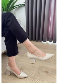 Resim Preshley Kadın Nova Krem Cilt 6,5 Cm Kalın Topuklu Stiletto Krem 