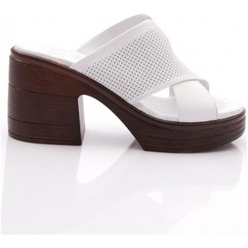 Resim Dgn 1006 Kadın Çapraz Şeritli Topuklu Terlik Beyaz 