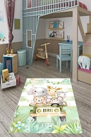 Resim Pelangi Pastel Renkler Sevimli Hayvanlar Zürafa Yıkanabilir Kaymaz Taban Leke Tutmaz Çocuk Odası Halısık, Mint-Beyaz 80 x 150, 7642005801501 