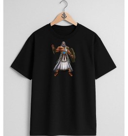 Resim Oversize Smite Zeus Hades Göğüs Tasarımlı Unisex T-shirt Siyah 