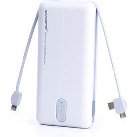 Resim SWORD 10000 mah Kendinden Kablolu Powerbank (micro\u002Ftype-c\u002Fiphone) White & Gray 