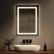 Resim Genel Markalar 80x60 Cm Dikdörtgen Günışığı Ledli Kumlamalı Banyo Makyaj Ve Dekor Aynası 