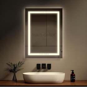 Resim Genel Markalar 80x60 Cm Dikdörtgen Günışığı Ledli Kumlamalı Banyo Makyaj Ve Dekor Aynası 