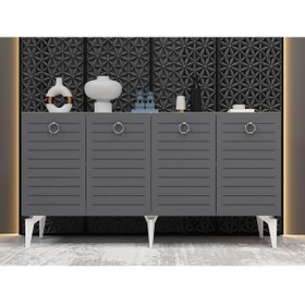 Resim DEMONTE DECOR Arona Konsol 4 Kapaklı Raflı Beyaz- Antrasit 