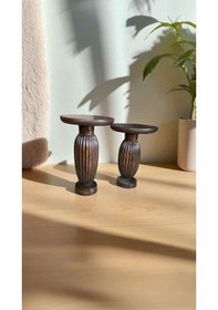 Resim Ahşap Yan Sehpa Takımı Ceviz Renk 2 Li Sehpa Seti Kahverengi 