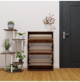 Resim Düşer Kapak Ayakkabılık Kayar Raflı Ayakkabılık 3 Bölmeli Atlantik Çam 