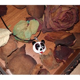 Resim Handmade El Yapimi Murano Cam Kolye-Panda Modeli Gümüş 