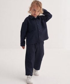 Resim Unisex Çocuk Dökümlü Pamuklu Düğmeli Pantolon Lacivert - 3-4 Yaş 