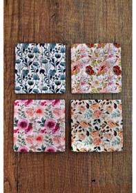 Resim Doğal Taş Bardak Altlığı 4'lü Set - Çiçek Desenli Bardak Altlığı - Stone Coasters Çok Renkli 
