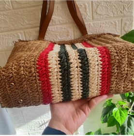 Resim BuSaKo El Yapımı Tığ İşi Örme Kadın Omuz Çantası/Şerit Detaylı 