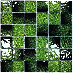 Resim MozaiKristaL Mutfak alnı ve iç dekorasyon için 48x48mm. Siyah-Yeşil Sim efektli 30x30cm. Fileli Kristal Mozaik. 