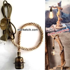 Resim Ağaç Dalı Lambader Için Eskitme Duylu Dimmerli 1Cm Jut Hasır 