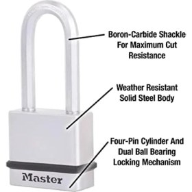 Resim M530XKADLHCCSEN Asma Kilit Kaplamalı Askı ve 5,1 cm Ütü Mesafesi, Aynı Kapanır, 1,9 cm Genişliğinde 4'lü Paket Keyed Alike 