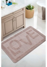 Resim Doğal Kaymaz Taban Banyo Paspas Uzun Ömürlü Yumuşak Dokulu Su Emici Yıkanabilir Love 60x100 Vizon 