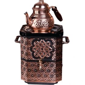 Resim Emsalsan Elektrikli Nostaljik Bakır Çay Semaveri + Demlik 