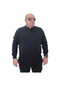 Resim Mocgrande Erkek Büyük Beden Polo Yaka Fermuarlı Triko Kazak 23701 Lacıvert-Lacıvert Lacivert 