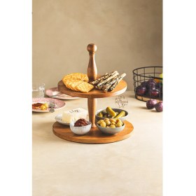 Resim Justwood Justwood 2 Katlı Düz Tabaklı Ahşap Kek Pasta Sunumluk Standı, Servis Sunum Tabağı, Ikramlık 