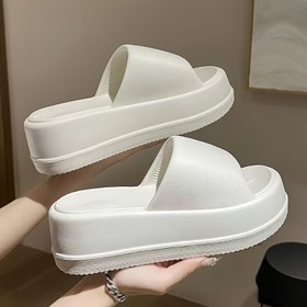 Resim Kadınların Düz Renkli Rahat EVA Sandaletleri, Platform Yumuşak Taban Yaz Yükseltme Ayakkabıları, Kaymaz Plaj Terlikleri 