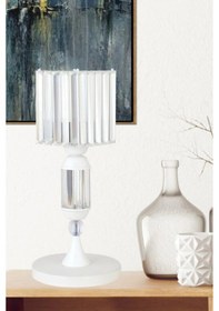 Resim İstanbul Avize Kristal Taşlı Beyaz Kasalı K-15 Beyaz Taş Kafalı Abajur 