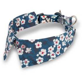 Resim Çiçek Desenli Mavi Kedi-Köpek Boyun Tasması - M 