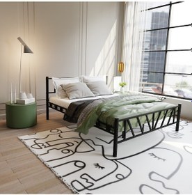 Resim Gardenya Çift Kişilik Metal Karyola A Kalite, Ses Çıkarmaz ,ölçülü Model Karyola Siyah 