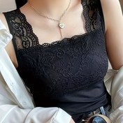Resim Şık Kadınlar için Düz Renk Dantel Kolsuz Üst, Naylon, Örgü Kumaş, 140g/m², Göğüs Pedli Yok, Yetişkinler için 