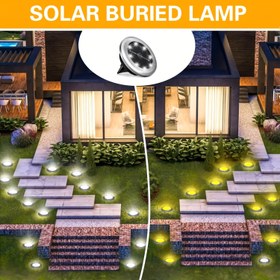 Resim 12 adet Mini Güneş 8LED Yeraltı Yol Lambası Çim Lambası, Dış Mekan Paslanmaz Çelik Zemin Güneş Lambası, Bahçe, Yol, Yaya Yolu, Sürücü Yolu Süslemesi için Uygun, Güneş Peyzaj Lambası Beyaz Işık + Sıcak Işık 