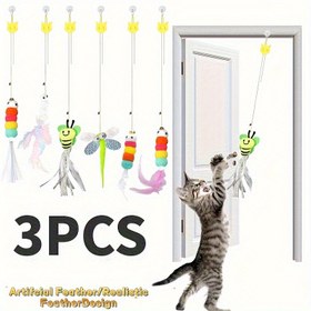 Resim 3'lü Çanlı Kapı Asılı Kedi Oyuncağı | Yapay Tüy | Dayanıklı ve Yırtılmaya Dayanıklı | Kedinin Av İnstinctlerini Uyarır | Güvenli & Dayanıklı Malzeme | Çoklu Tasarımlar, Bataryasız 