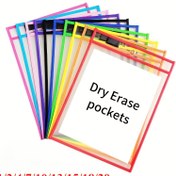 Resim 1/2/4/7/10/13/15/18/20 Adet Yeniden Kullanılabilir Şeffaf Silinebilir Cep - Çeşitli Renkler, Sınıf Düzenleme için Dayanıklı PVC Malzeme, Öğretmen Malzemeleri & Belge Saklama, Sınıf Malzemeleri, Belge Saklama Çözümü, Renkli Cepler, Kolay Kullanım Tasarımı 