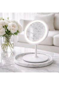 Resim Yuvarlak Işıklı Beyaz Makyaj Aynası Beyaz 