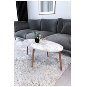 Resim Tokyo Orta Sehpa Ahşap Ayaklı Sehpa - Beyaz Mermer 