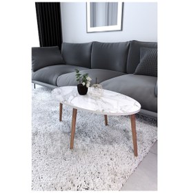 Resim Tokyo Orta Sehpa Ahşap Ayaklı Sehpa - Beyaz Mermer 