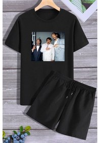 Resim Müslüm Baskılı Şort T-shirt Eşofman Takımı Siyah 