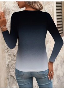 Resim Nnstartshopping Kadın Uzun Kollu V Yakalı Çok Renkli Süprem Bluz Desenli 