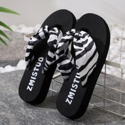 Resim Kadınların Zebra Desenli Terlikleri, Moda Klipsli Parmak Arası Keçe Ayakkabılar, Hafif ve Rahat Açık Hava Plaj Terlikleri 