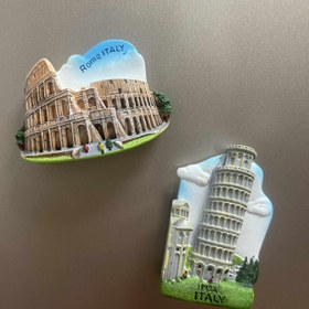 Resim İtalya'nın Ünlü Yapıtları 3D Buzdolabı Mıknatısları - Roma Kolezyumu ve Pisa Eğik Kulesi Hatıra Ev Dekoru Buzdolabı Stickerı, Plastik Dikdörtgen Şekil 